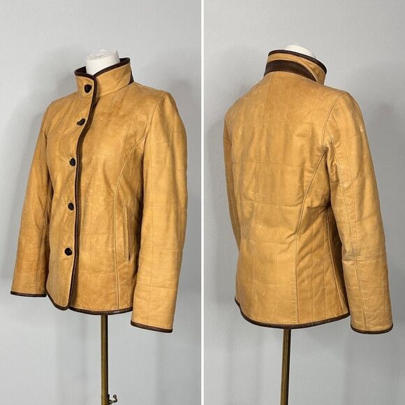Vtg Lone Pine American Made Leather Jacket XS Tan Brown Trim Wool Cashmere Lined - Picture 11 of 16